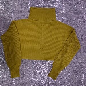 Olivaceous Cropped Sweater with knit hole detail in mustard yellow NEW size M